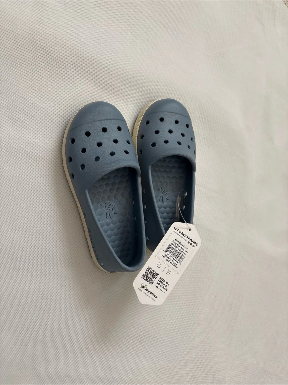 Joy Bees Kids Slip-On Water Shoes in Slate Blue with Cream Trim Lightweight